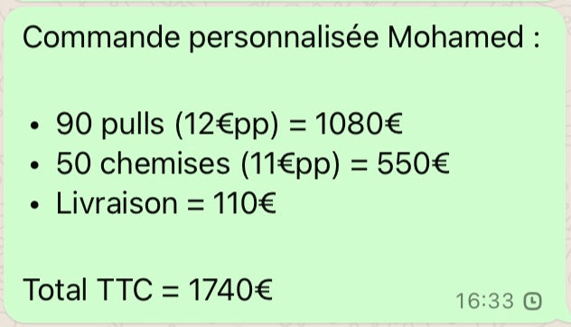 Commande personnalisée Mohamed